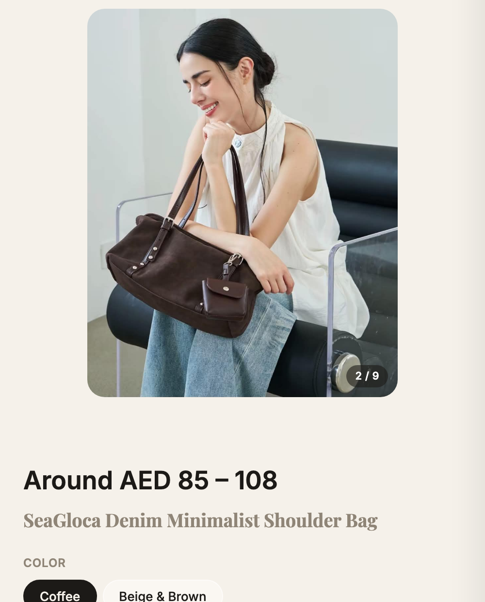 Product page with size/style options