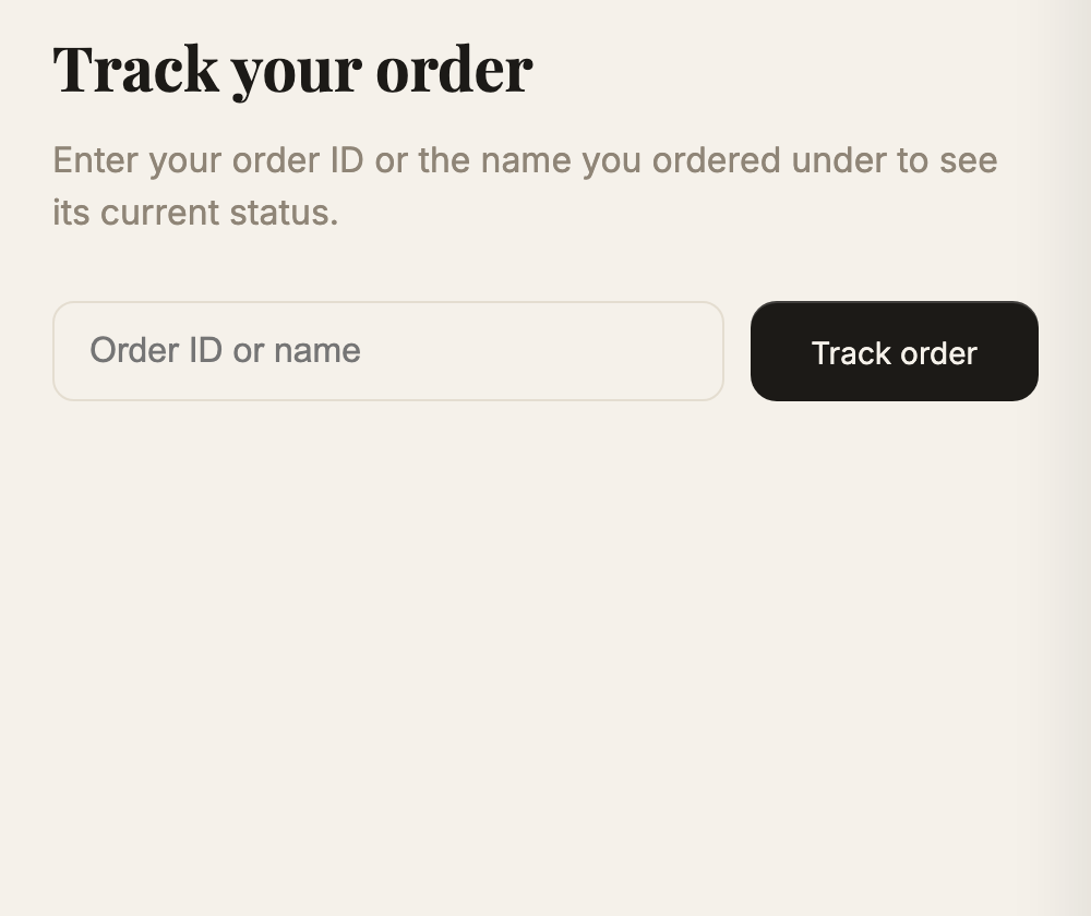 Track order search page